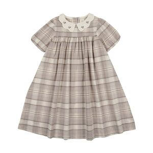 Analogie | Printed Dress Short Sleeve Taupe Plaid